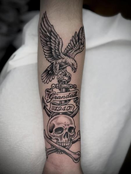 Neo-traditional eagle anchor skull tattoo by @tattooinestudios