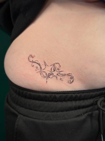 Fine line tribal star tattoo by @tattoosbycay