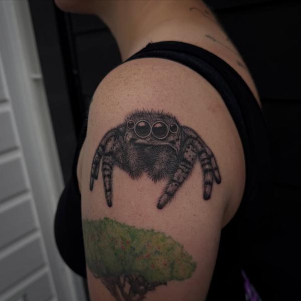 Realism realistic spider tattoo by @tattoosbycay