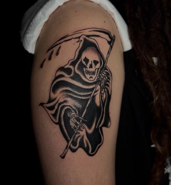 Traditional grim reaper tattoo by @tattoosbynunes