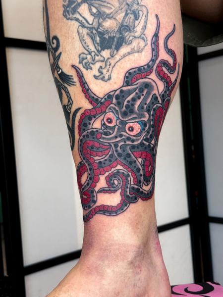 Traditional octopus tattoo by @wastedyouth.tattooer