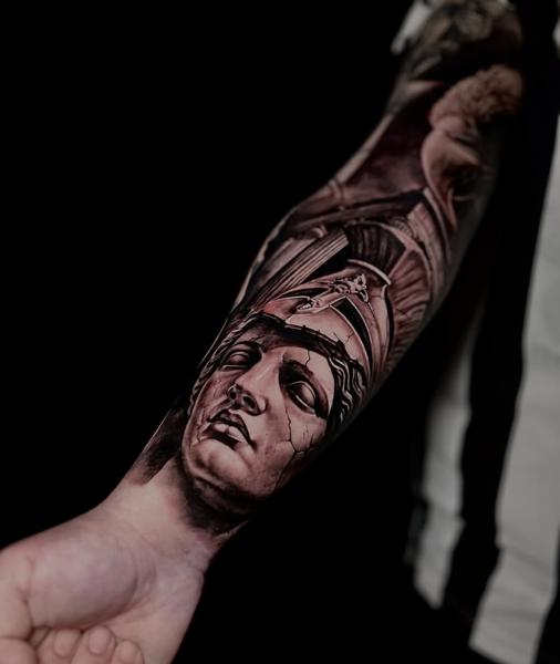 Realism greek statue tattoo by @thanos_stokas_tattoo
