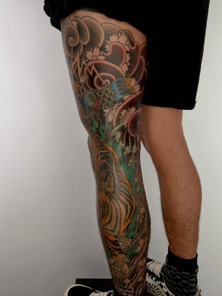 Japanese tiger and koi tattoo by @the27life