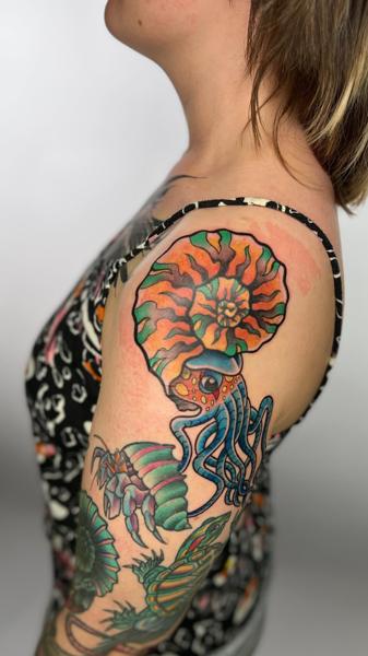 Traditional nautilus tattoo by @the27life