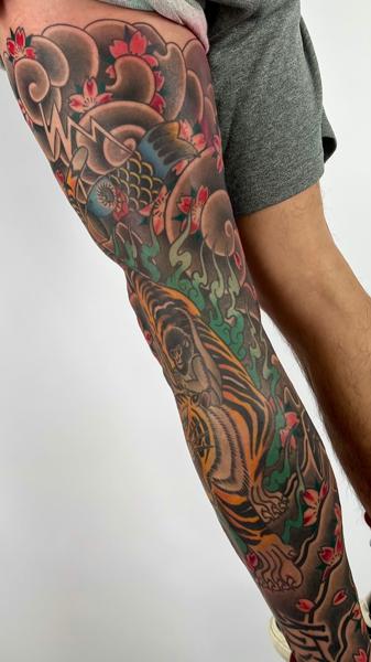 Japanese tiger and koi tattoo by @the27life
