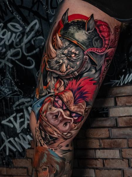 New School cartoon characters tattoo by @the.comink