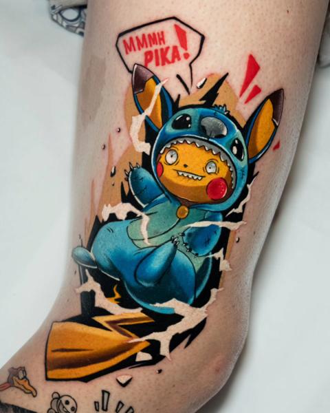 New School pikachu stitch tattoo by @the.comink