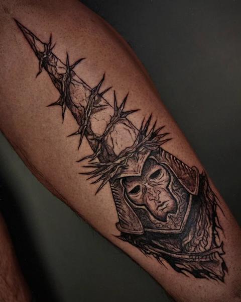 Blackwork thorned knight tattoo by @inkeepertattooathens