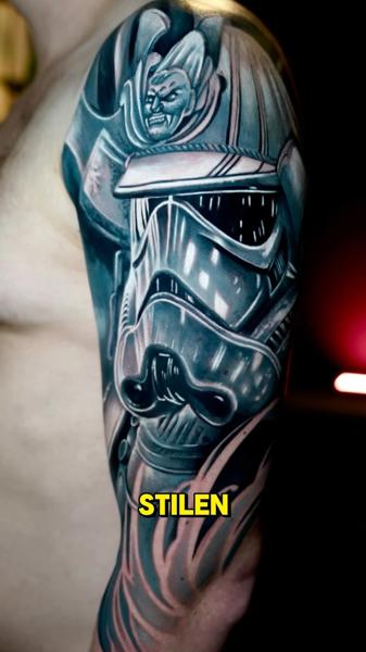 Realism stormtrooper helmet tattoo by @torrestattoo38