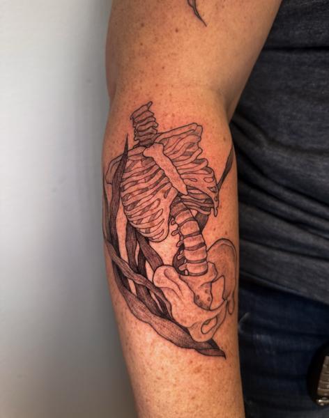 Linework skeleton tattoo by @total_eclipse_tattoo