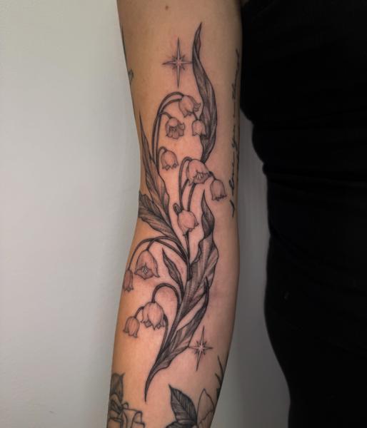 Fine Line lily of the valley tattoo by @total_eclipse_tattoo