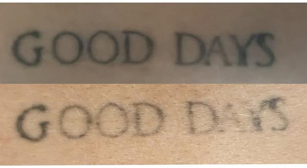 Lettering good days text tattoo by @traceless.laser