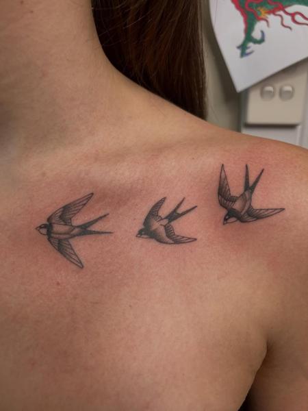 Realism swallows tattoo by @trav.tatts