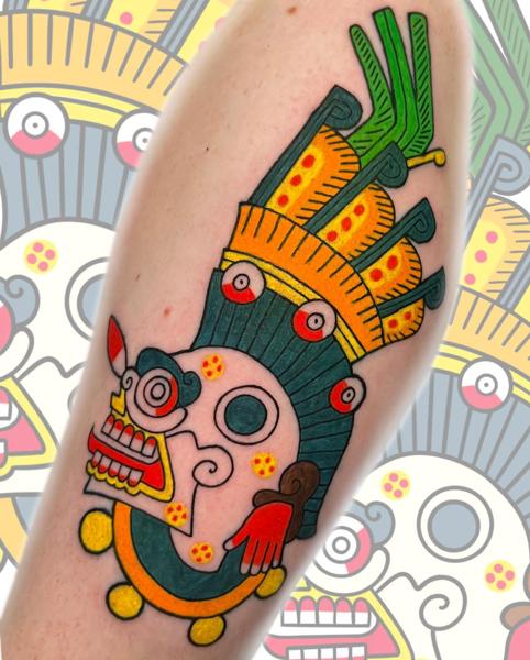 Traditional aztec mask tattoo by @tsosme_teza