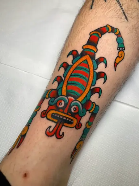 Traditional aztec scorpion tattoo by @tsosme_teza
