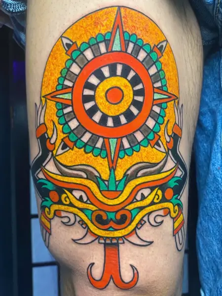 Tribal tribal mask tattoo by @tsosme_teza