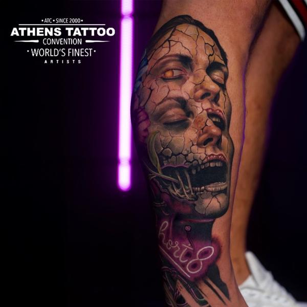Realism cracked face tattoo by @nasufi_armando
