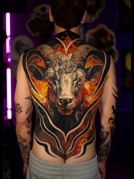 Realism ram portrait tattoo by @nasufi_armando