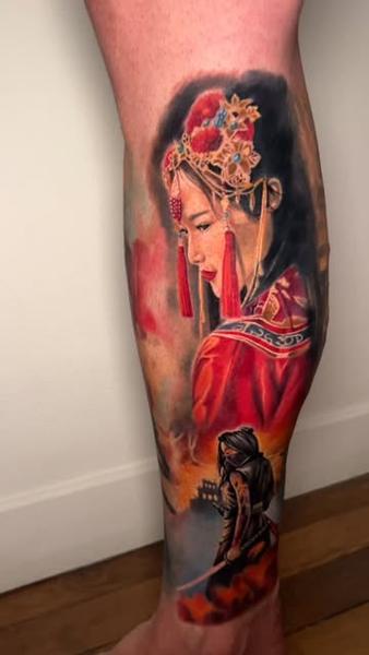 Color realism traditional woman warrior tattoo by @venceslau.santos