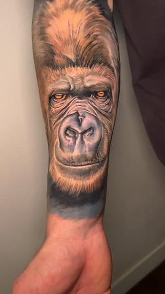 Realism gorilla portrait tattoo by @venceslau.santos