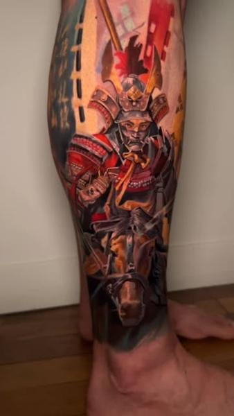 Japanese illustrative samurai warrior tattoo by @venceslau.santos