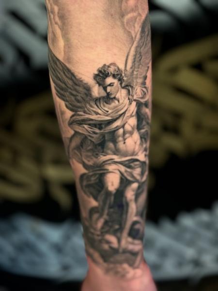 Realism renaissance angel tattoo by @inkbyroer