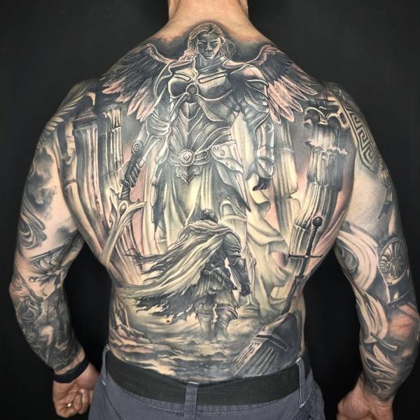 Realism angel warrior tattoo by @vividinkbirmingham