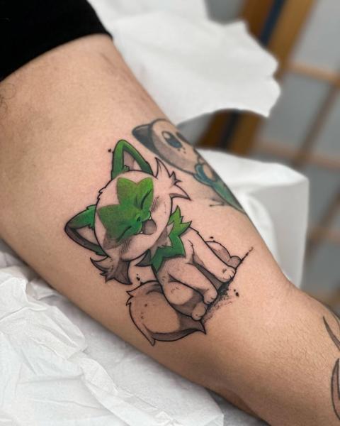 Anime sprigatito pokemon tattoo by @vitoortattoo