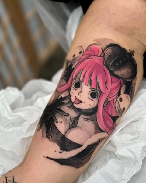 Anime playful anime character tattoo by @vitoortattoo