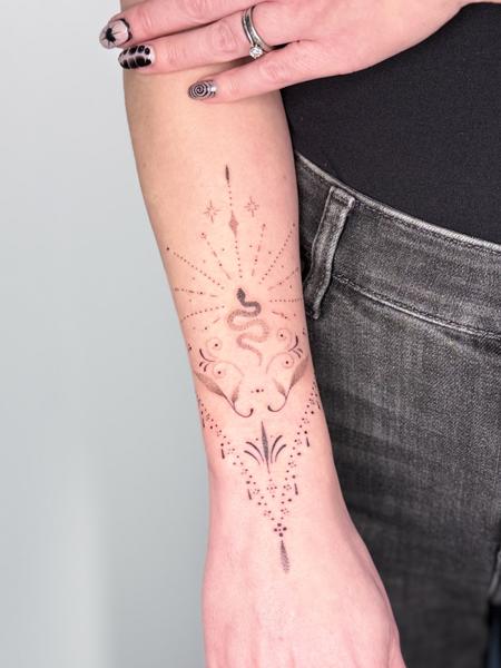 Ornamental ornamental snake tattoo by @vivi_b_tattoo