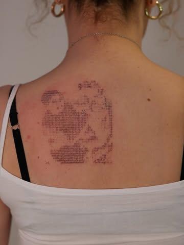 Dotwork text portrait tattoo by @tattoovrontis
