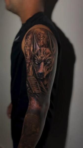 Realism anubis god tattoo by @wagnervibes_tattoo
