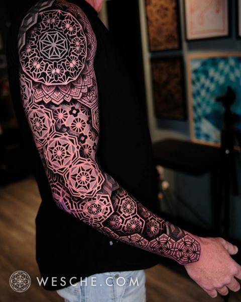 Geometric geometric patterns tattoo by @weschetattoo
