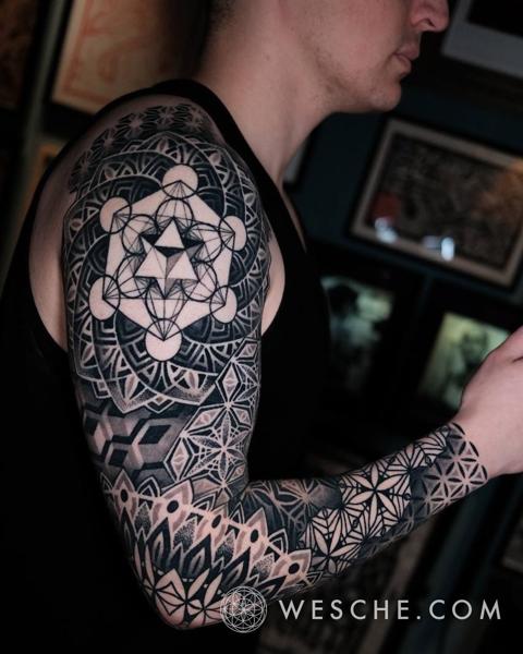 Geometric geometric mandala tattoo by @weschetattoo