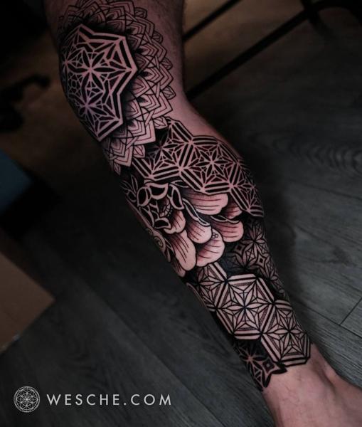 Geometric geometric floral tattoo by @weschetattoo