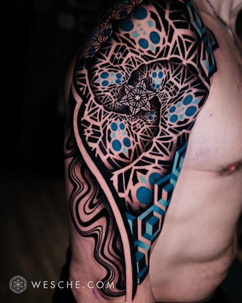 Geometric geometric pattern tattoo by @weschetattoo
