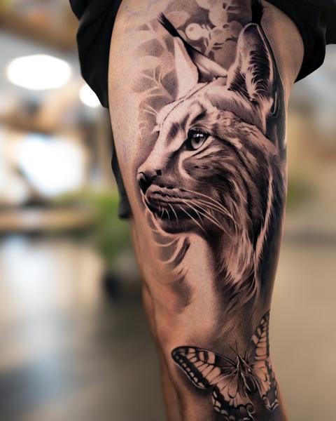 Realism lynx portrait tattoo by @wilkendorftattoo
