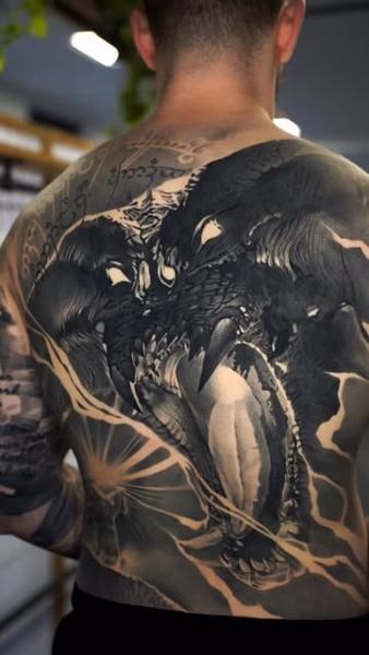 Realism monster head tattoo by @wilkendorftattoo