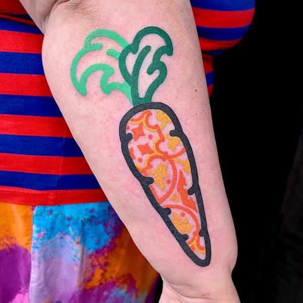 Illustrative patterned carrot tattoo by @anshin_anshin_tattoo