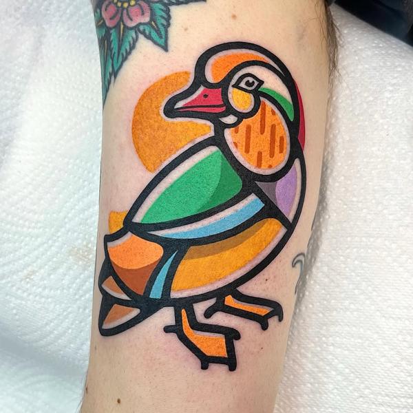 Geometric geometric duck tattoo by @anshin_anshin_tattoo