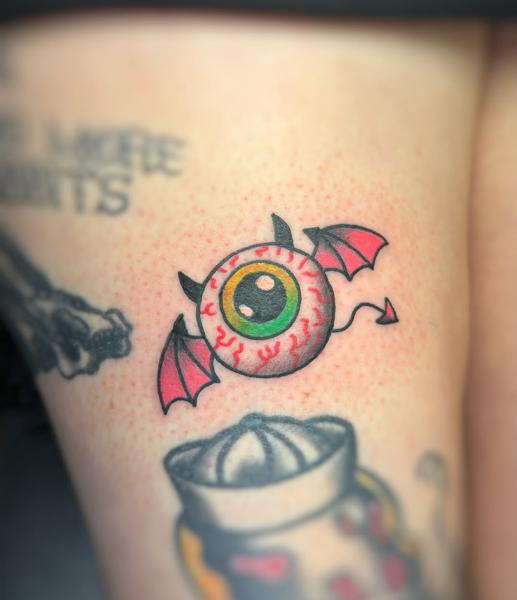 Traditional bat winged eyeball tattoo by @elpincheloco