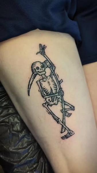 Illustrative skeleton reaper tattoo by @art.of.gold