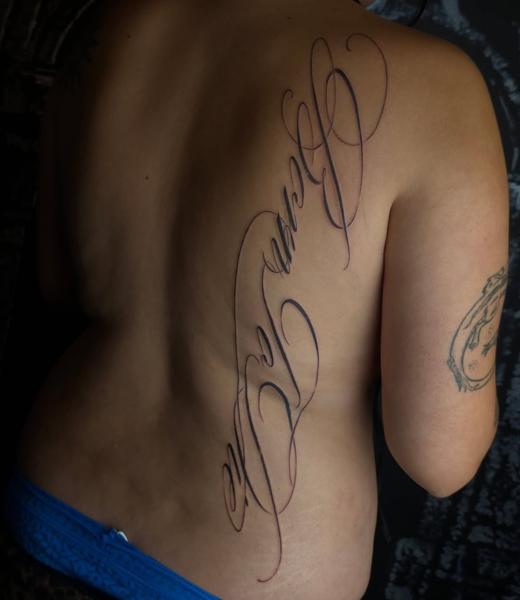 Lettering script lettering tattoo by @grit_ur_teeth