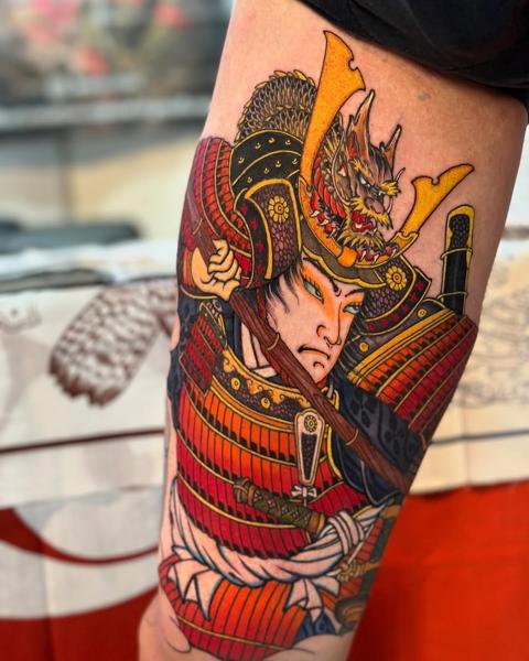 Japanese samurai warrior tattoo by @horiyotatt