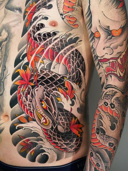 Japanese japanese snake tattoo by @horiyotatt
