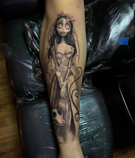 Illustrative corpse bride character tattoo by @yolandaorlandi