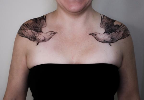 Realism flying birds tattoo by @zozutattoo
