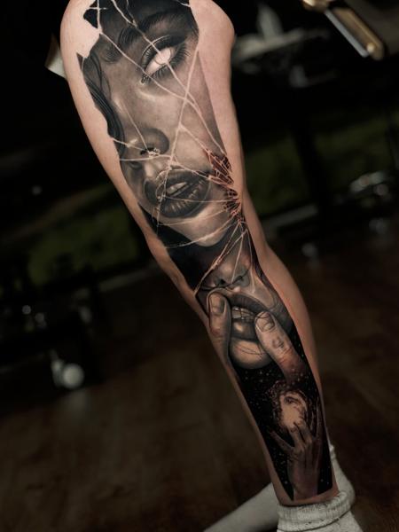 Realism surreal portrait tattoo by @zuzaink