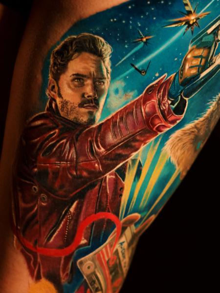 Realism star-lord portrait tattoo by @zuzaink