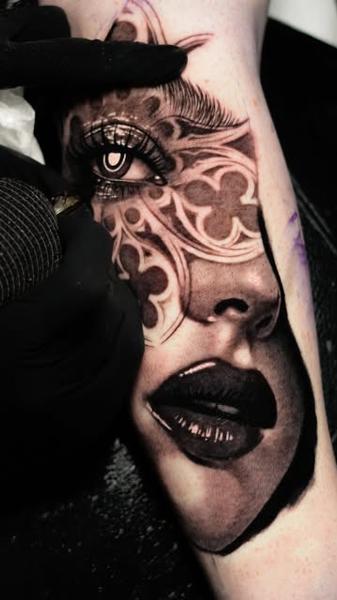 Realism gothic woman portrait tattoo by @zuzaink